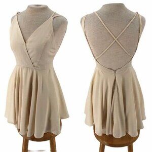 Urban Outfitters Strappy Cross Front Mini Dress Cream S Small Runs Tiny